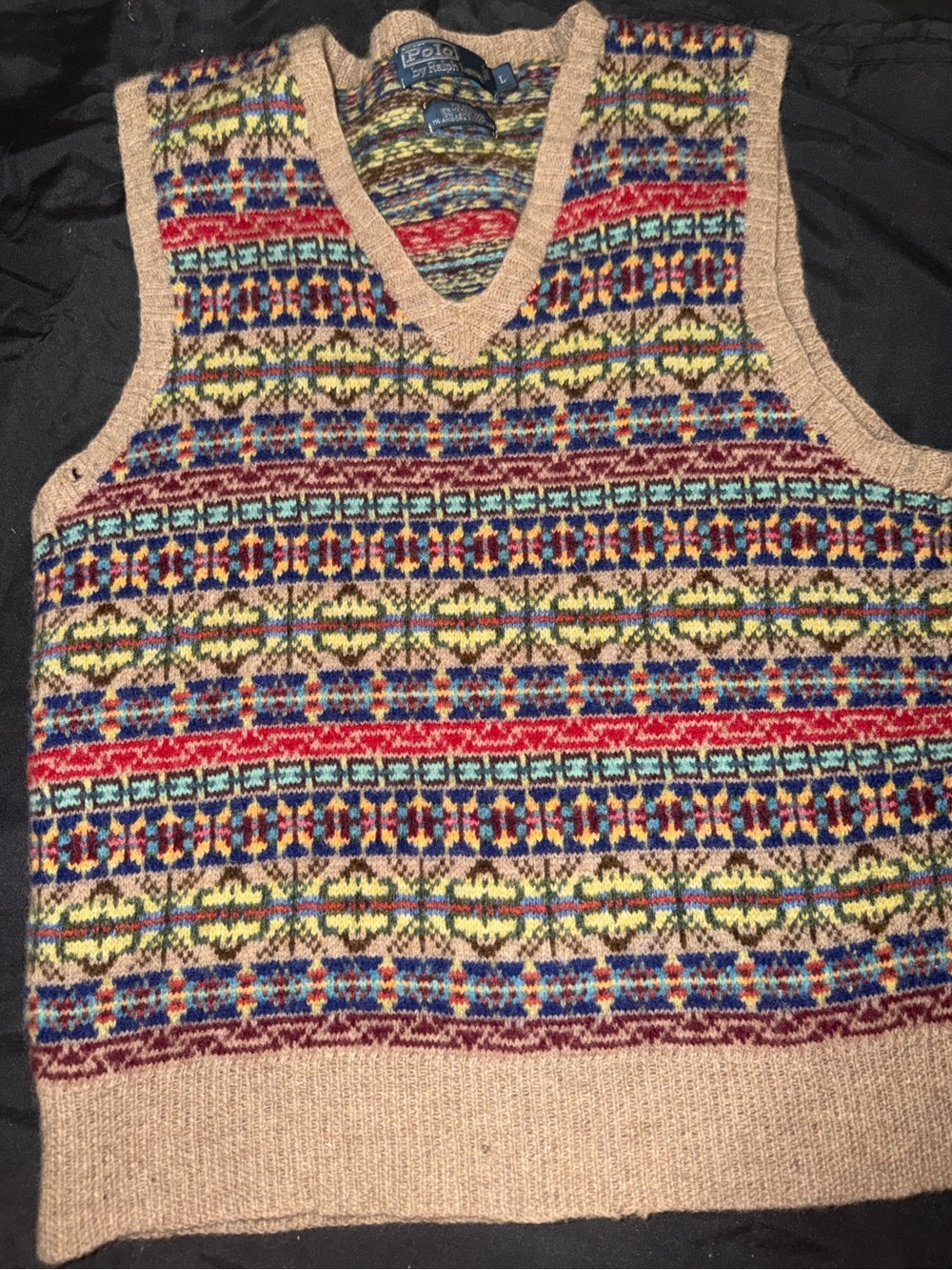 Polo Ralph Lauren Fair Isle Wool Sweater Vest V-Neck Multi-Color Size Large
